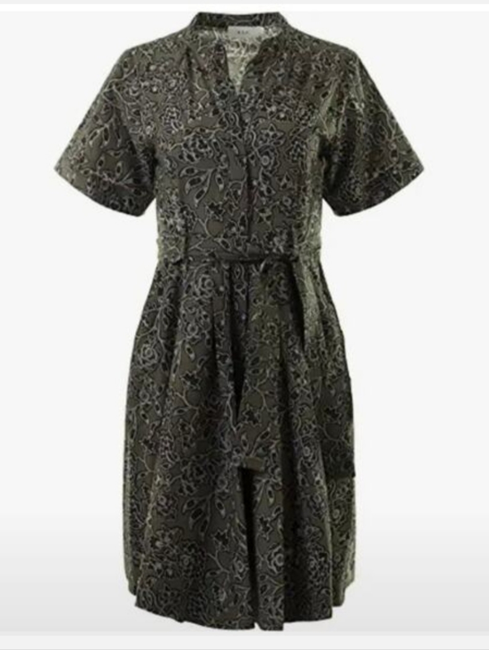A.L.C. Olive Paisley Shirt Dress with Waist Tie Size 4